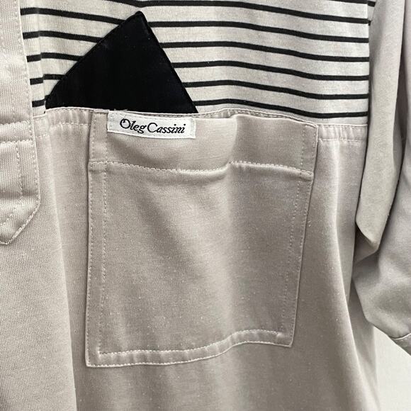 Vintage Oleg Cassini Geometric Polo Shirt L Y2K 90s Retro Gray Streetwear - Picture 6 of 8